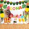 135 Pcs Luau Party Decoration Set Hawaiian Tropical Including 9 feet Hawaiian Luau Grass Table Skirt, Hawaiian Flowers, Palm Leaves, Multicolored Umbrellas, Paper Pineapple, Pineapple Décors